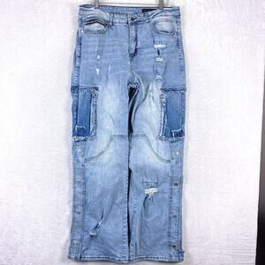 Rockstar Original Baggy Fit Jeans Men 32 (34) Faded Distressed Whiskered Buttons